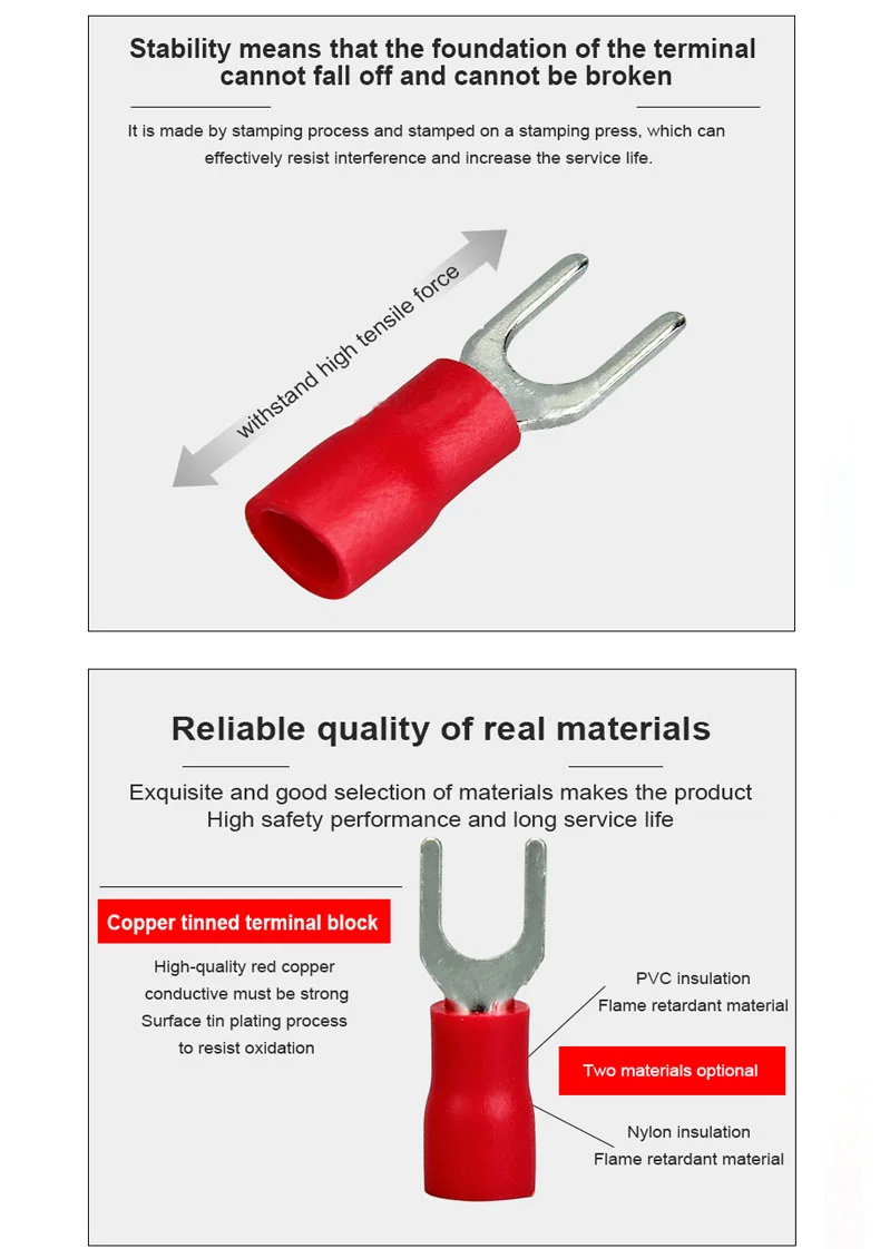 SVN nylonisolerede spadeterminaler, kontinuerlig kobberledning endeterminal, bolt splejseterminal, spade terminal, Svn spade terminal, kobber terminal bolt 