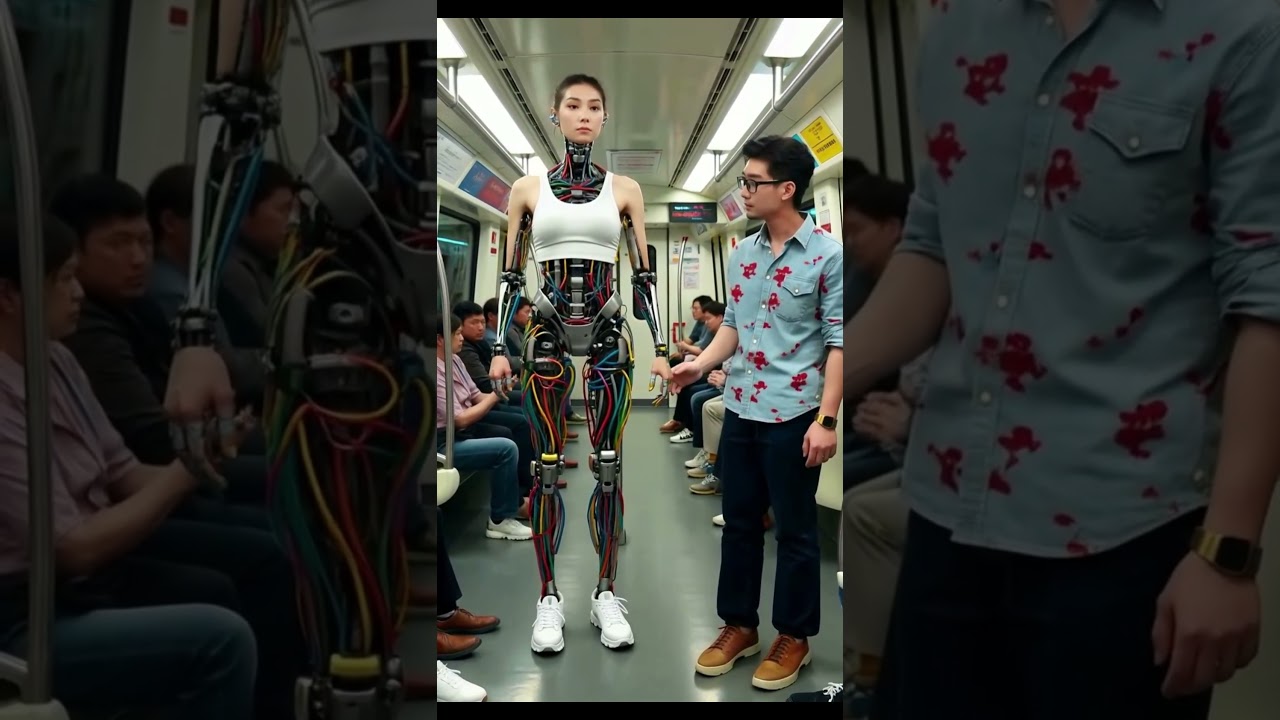 Smuk robotpige set på bussen – fremtidens teknologi i virkeligheden #robot #cosplay #fremtidsteknologi #android #animation